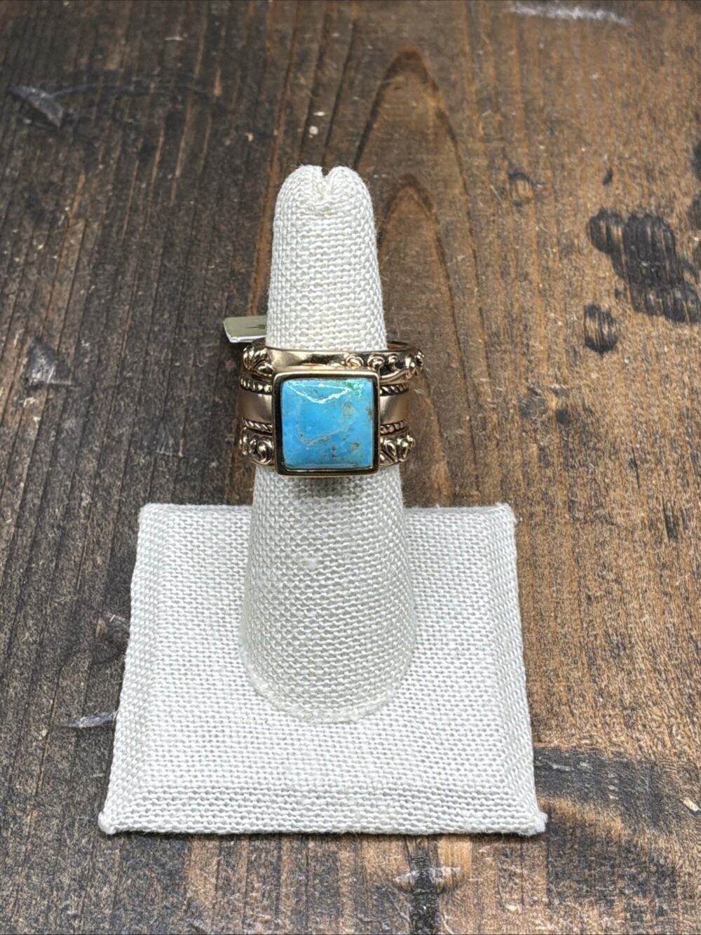 Barse Jubilee Stack Ring Trio- Turquoise-Bronze- 7.75-NWT